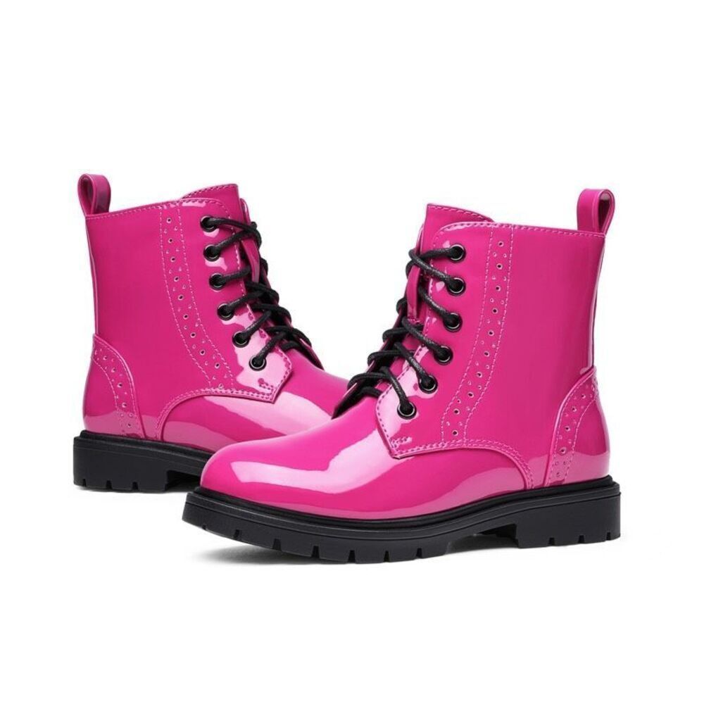 Toddler Girls Dream Paris Hot Pink Gloss Combat Ankle Boots - Sz 10